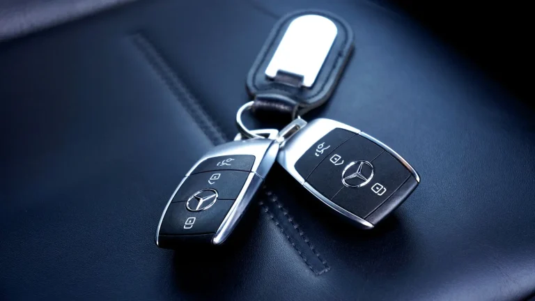 Car key fobs on dark leather, car key replacement in Anderson, SC