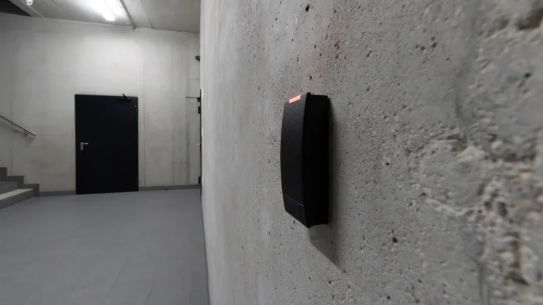 Access control reader on a concrete wall, commercial locksmith in Anderson, SC