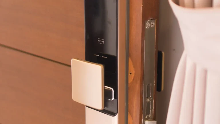 Keypad smart lock on a wooden door, smart lock installation in Anderson, SC